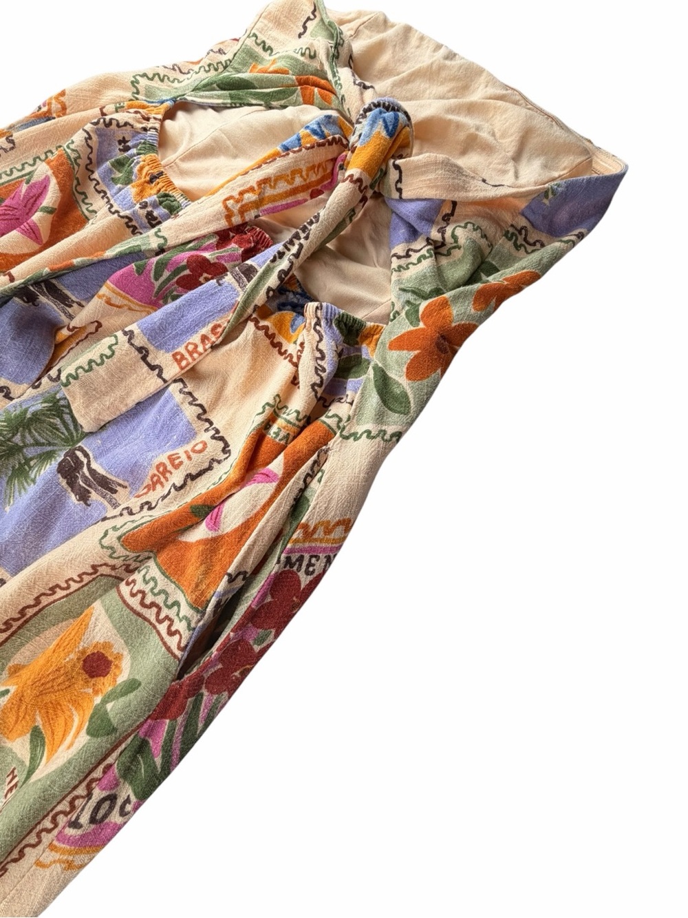Anthropologie Paper Hearts Strapless Linen Blend Postcard-Stamp Maxi Dress Large - Picture 8 of 9